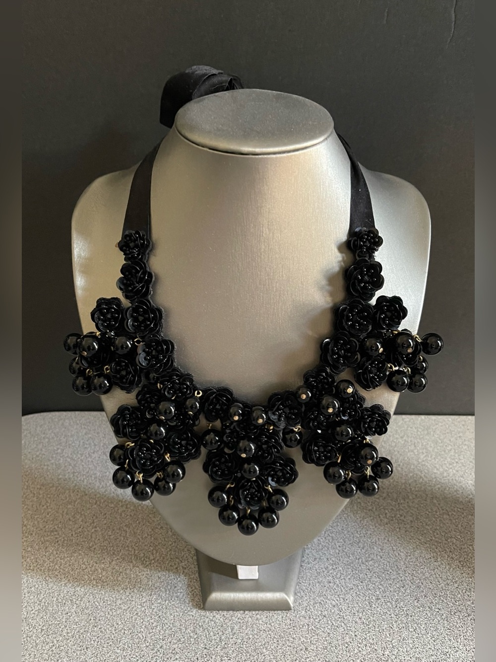 J. Crew Black Floral Statement Bib Garden Necklace